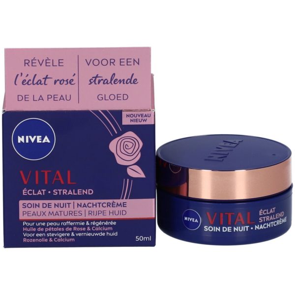 Nivea Vital Eclat 50 ML soins de nuit peaux mature à l’huile de pétale de rose et calcium
