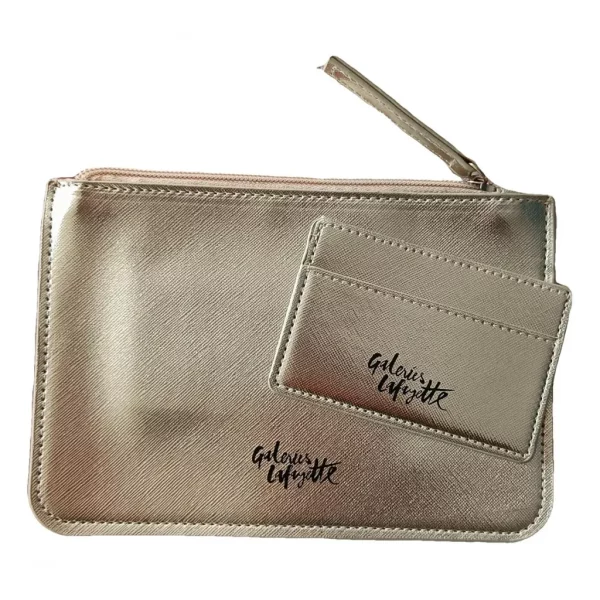 Pochette Galeries Lafayette Dorée Taille 20x14 cm Vendue avec un porte carte (11x7 cm)